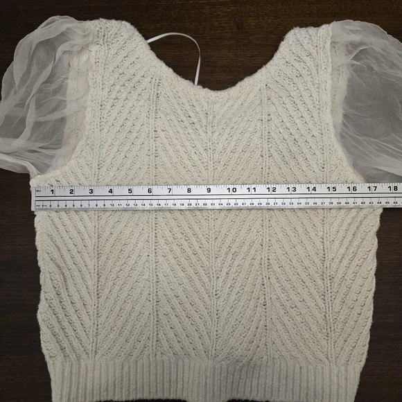 maeve white knit sweater with sheer sleeves - Picture 5 of 6